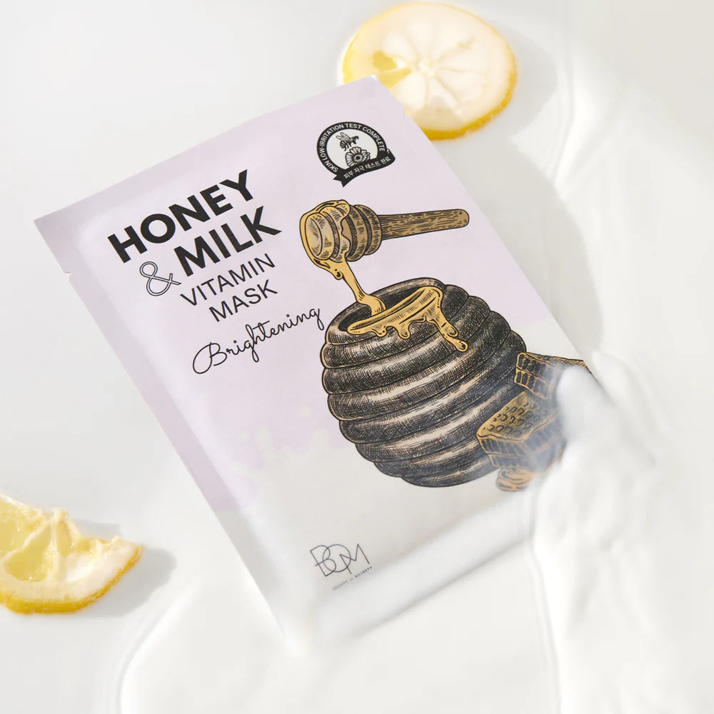 Skaistinančios odą lakštinės veido kaukės Honey & Milk Vitamin Mask, 10vnt.