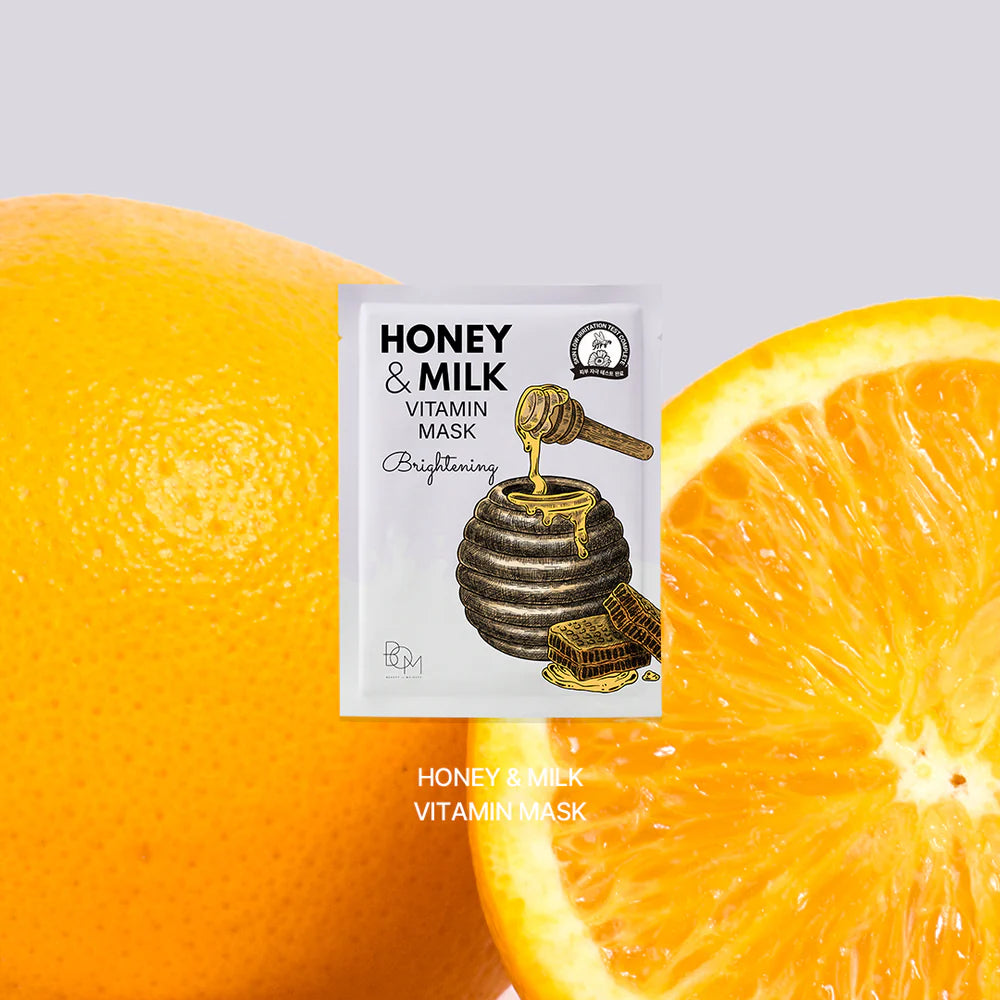 Skaistinančios odą lakštinės veido kaukės Honey & Milk Vitamin Mask, 10vnt.