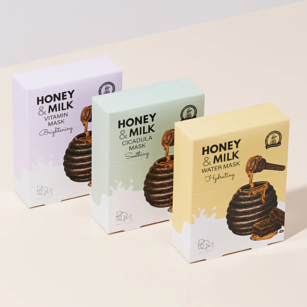 Skaistinančios odą lakštinės veido kaukės Honey & Milk Vitamin Mask, 10vnt.