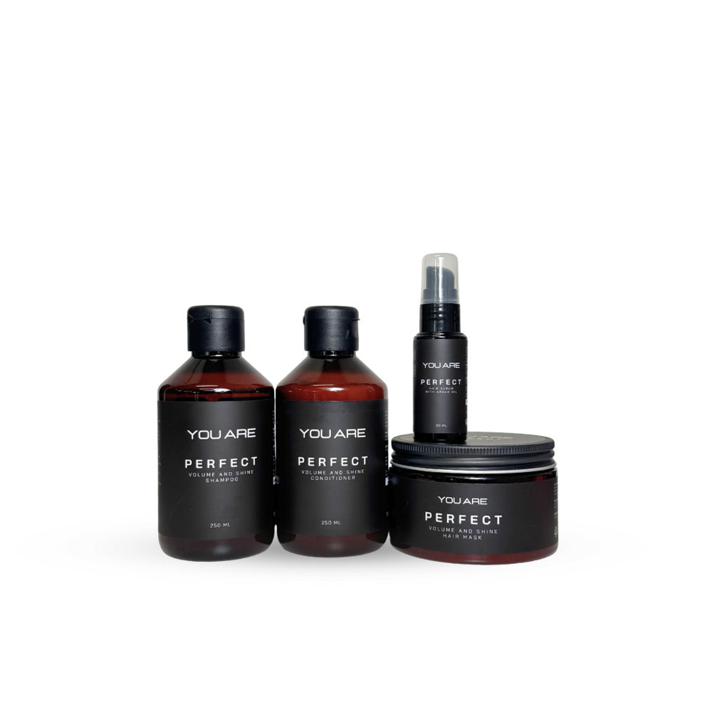 Rinkinys: YOU ARE Perfect Volume and Shine plaukų šampūnas + kondicionierius + kaukė + serumas