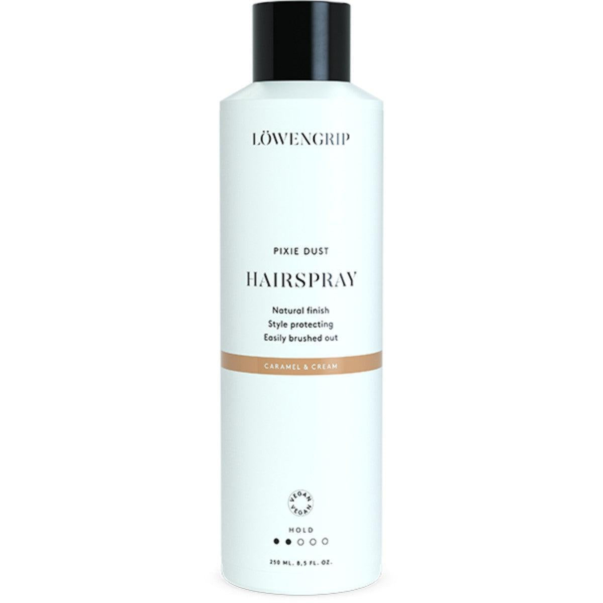 Löwengrip Pixie Dust Hairspray
This hairspray offers a natural finish with a light hold, ensuring your style remains protected without stiffness. The formula is easy to brush out, allowing for flexible and manageable hair. Infused with a pleasant caramel and cream scent, it adds a touch of softness to your look while maintaining your desired style. Perfect for creating smooth, effortless hairstyles with long-lasting results.