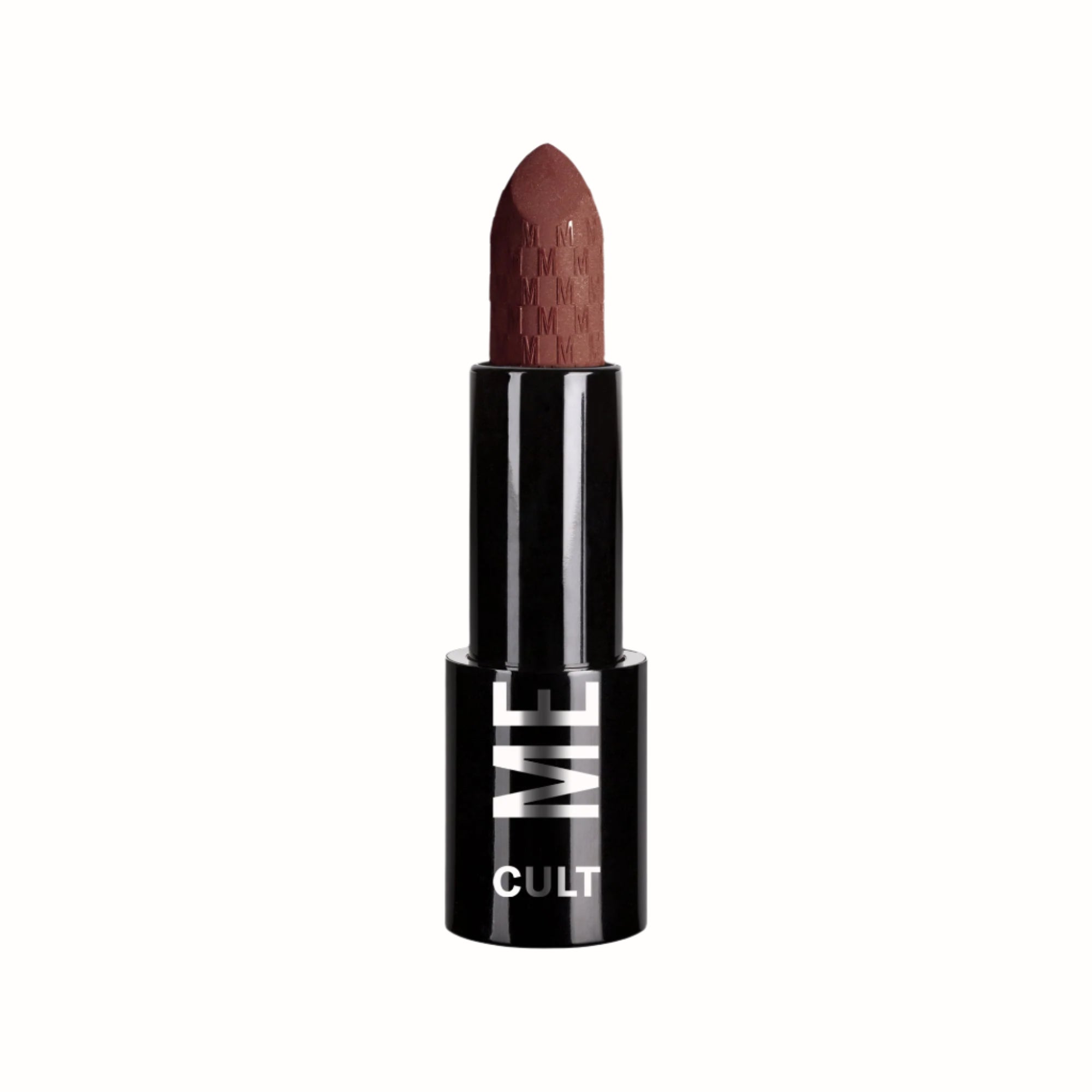 Cult Lipstick
A bullet of matte brown lipstick from the Cult collection by Mesauda, housed in a sleek black casing with the "ME" and "CULT" branding. The lipstick features a rich, earthy color that provides a smooth, creamy texture for long-lasting wear, perfect for adding a natural yet bold touch to any look.