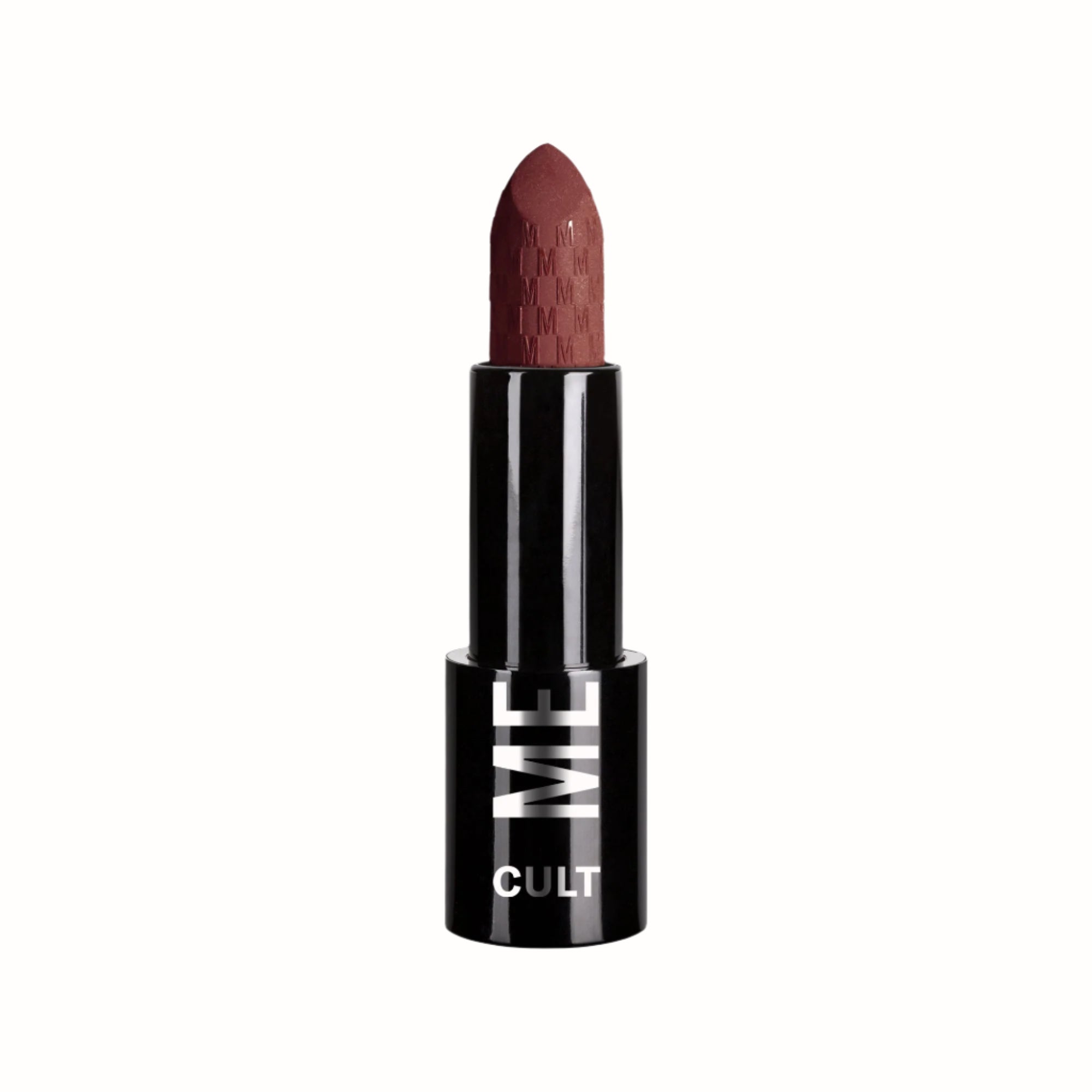 Cult Lipstick
A bullet of matte brown lipstick from the Cult collection by Mesauda, housed in a sleek black casing with the "ME" and "CULT" branding. The lipstick features a rich, earthy color that provides a smooth, creamy texture for long-lasting wear, perfect for adding a natural yet bold touch to any look.