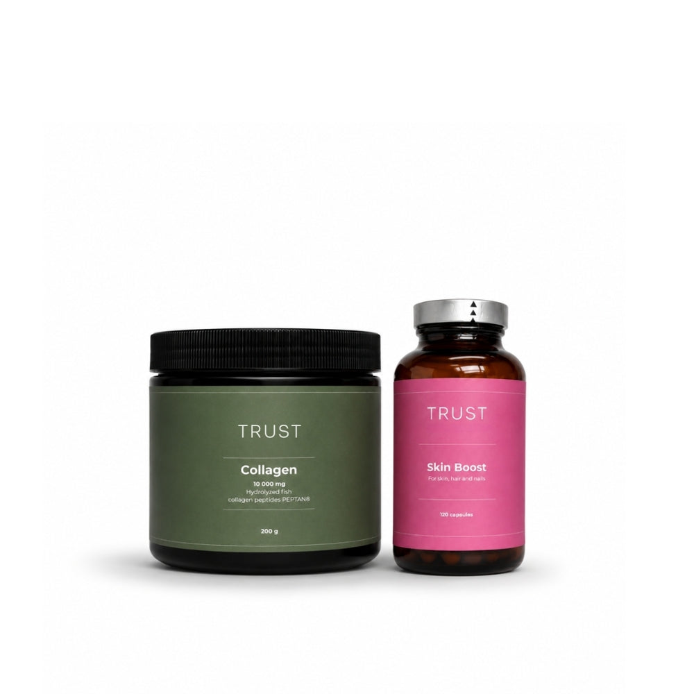 Rinkinys: TRUST kolagenas + TRUST Skin Boost maisto papildų kompleksas moterims