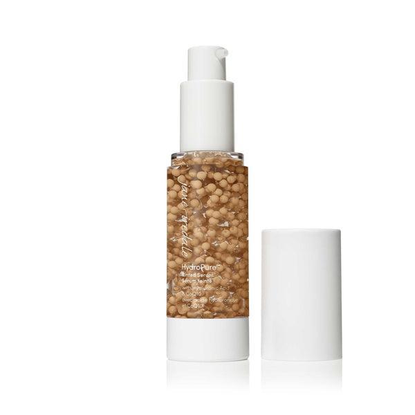 HydroPure Intense Serum  
A bottle of HydroPure Intense Serum with visible encapsulated beads, designed for deep hydration and intense skin rejuvenation. The serum features a unique formula with a pump dispenser for easy application and comes in a 30ml bottle.