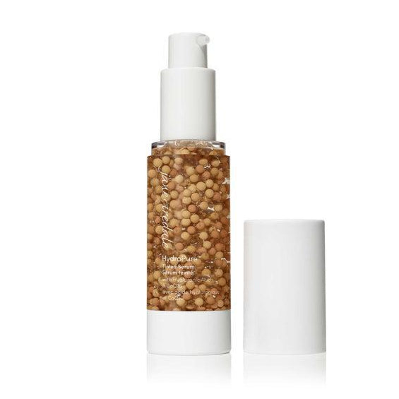HydroPure Intense Serum  
A bottle of HydroPure Intense Serum with visible encapsulated beads, designed for deep hydration and intense skin rejuvenation. The serum features a unique formula with a pump dispenser for easy application and comes in a 30ml bottle.