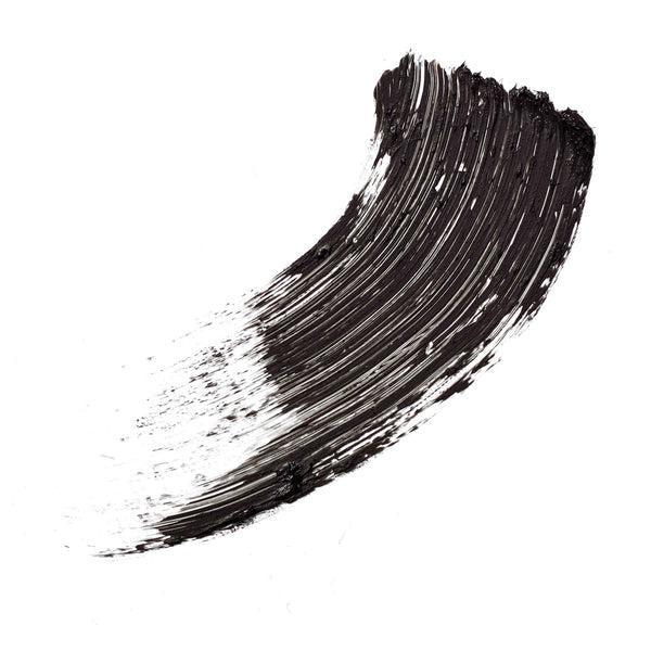 
A stroke of deep black mascara with a smooth and glossy finish, showcasing the rich, volumizing effect. The texture appears thick and bold, ideal for enhancing the length and thickness of eyelashes, leaving a striking, dramatic look.