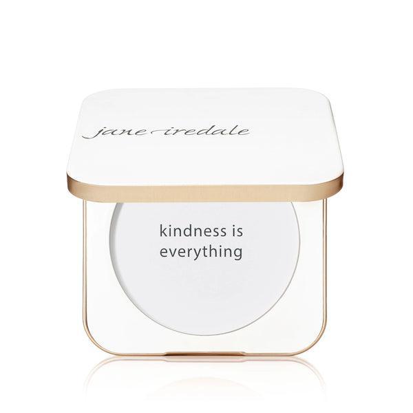 
A compact powder from Jane Iredale, featuring the inspiring message "kindness is everything" printed inside the lid. The sleek white and gold packaging provides a luxurious look and feel while offering a smooth, flawless finish for the skin.