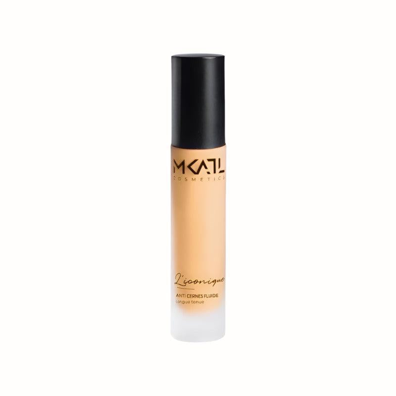 A sleek tube of MKATL Cosmetics' Anti Cernes Fluide, designed for long-lasting wear and providing effective coverage for under-eye circles, creating a smooth and refreshed look.