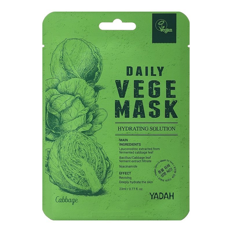 Daily Vege intesyviai drėkinanti ir jauninanti bioceliuliozinė veido kaukė-YADAH-Misiule.lt